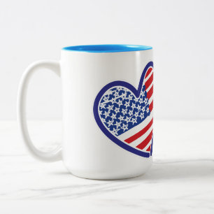 USA and Israel Flag Hearts Two-Tone Coffee Mug