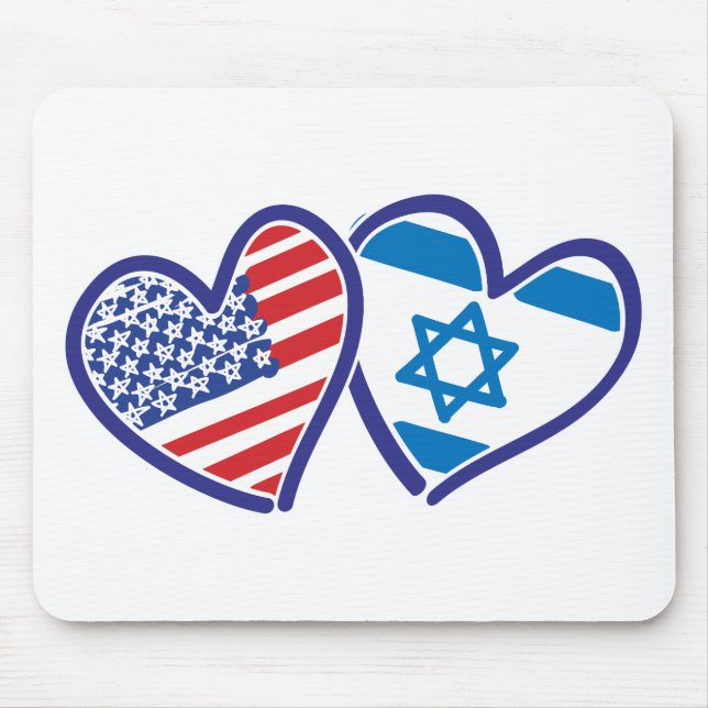 USA and Israel Heart Flag Mouse Mat (Front)