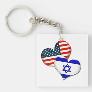 USA and Israel hearts Key Ring