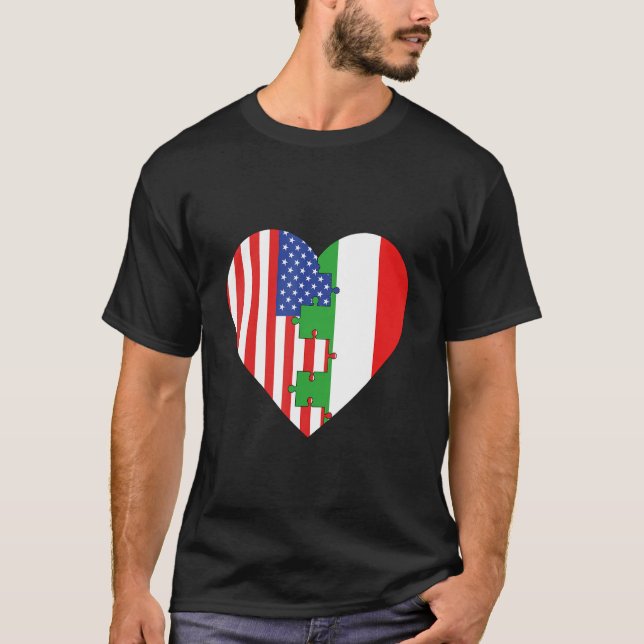 USA and Italy Flags Heart T-Shirt (Front)