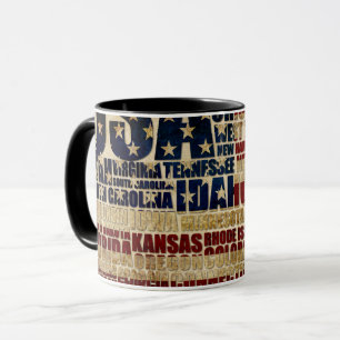 USA and its states in Stars and Stripes Mug