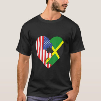 USA and Jamaica Flags Heart T-Shirt
