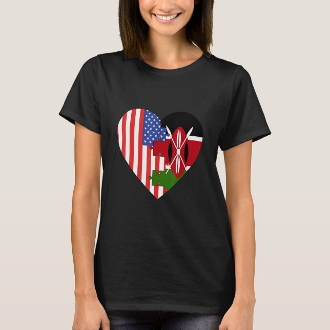 USA and Kenya Flags Heart T-Shirt (Front)