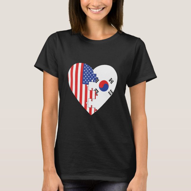 USA and Korea Flags Heart T-Shirt (Front)