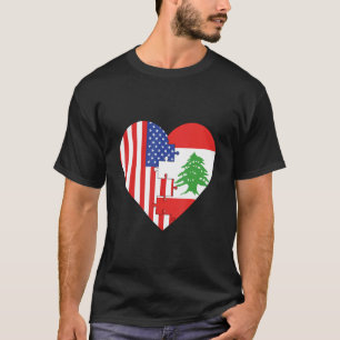 USA and Lebanon Flags Heart T-Shirt