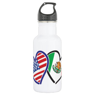 USA and Mexico Patriotic Flag Hearts 532 Ml Water Bottle