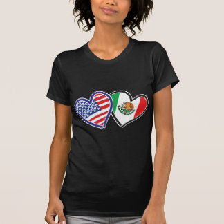 USA and Mexico Patriotic Flag Hearts T-Shirt