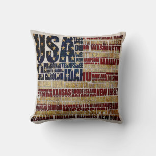 USA and their federal states in stars and stripes Cushion
