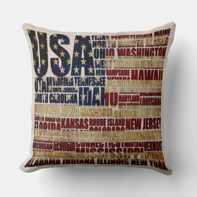 USA and their federal states in stars and stripes Cushion (Front)