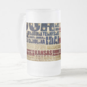USA and their federal states in stars and stripes Frosted Glass Beer Mug