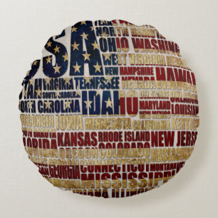 USA and their federal states in stars and stripes Round Cushion