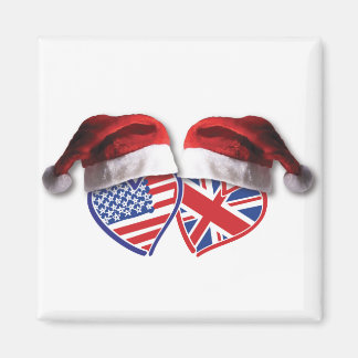 USA and UK Flag Heart Santas Magnet