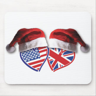 USA and UK Flag Heart Santas Mouse Mat