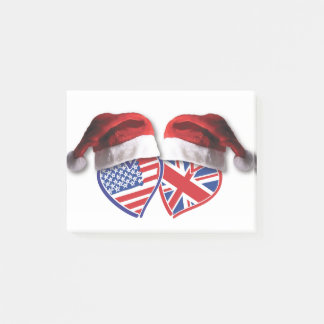 USA and UK Flag Heart Santas Post-it Notes