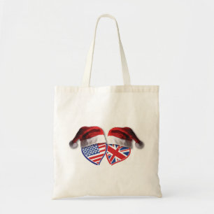 USA and UK Flag Heart Santas Tote Bag
