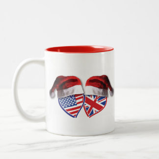 USA and UK Flag Heart Santas Two-Tone Coffee Mug
