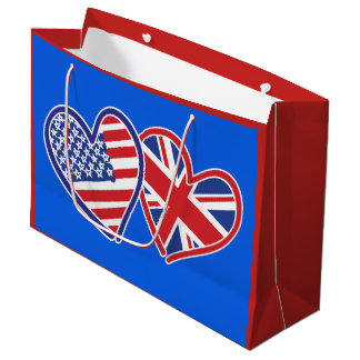 USA and UK Flag Heart Tees Large Gift Bag
