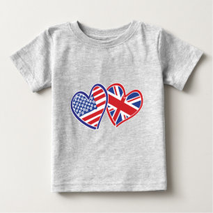 USA and UK Flag Hearts Baby T-Shirt