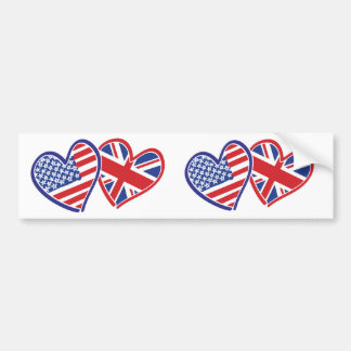 USA and UK Flag Hearts Bumper Sticker