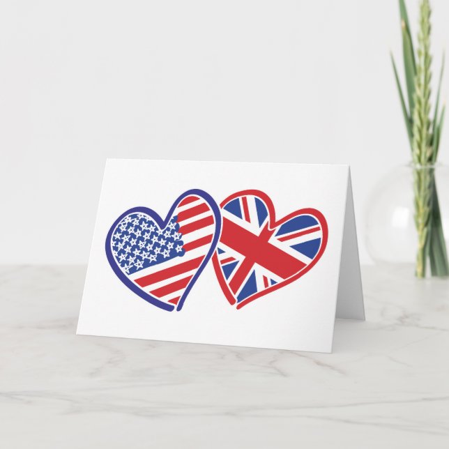 USA and UK Flag Hearts Card (Front)