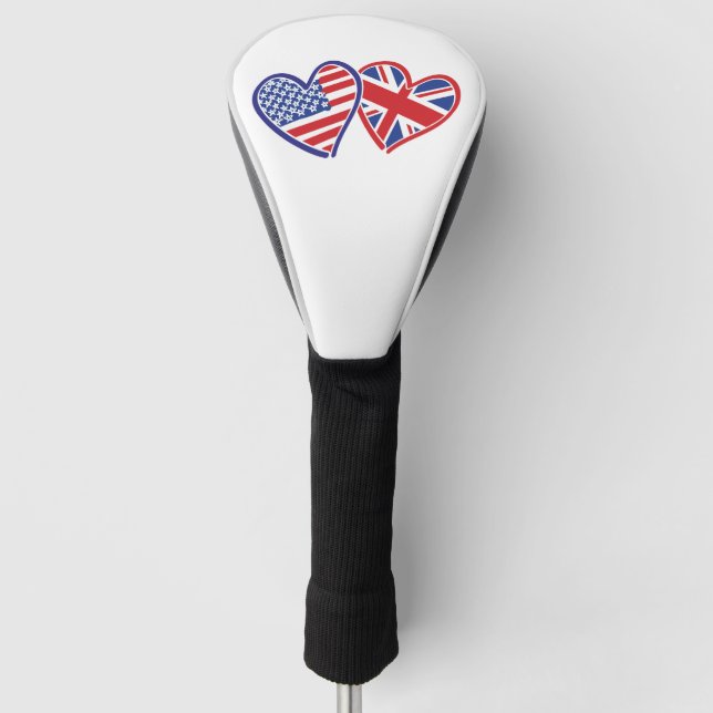 USA and UK Flag Hearts Golf Head Cover (Front)