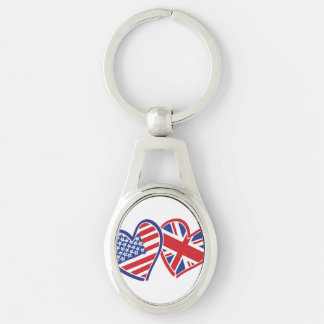 USA and UK Flag Hearts Key Ring