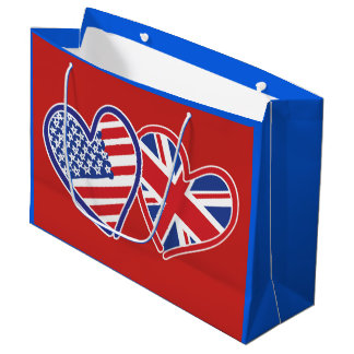 USA and UK Flag Hearts Large Gift Bag