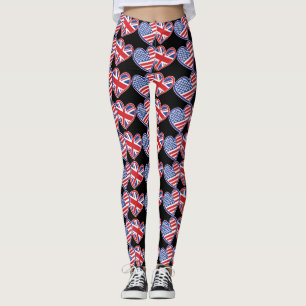 USA and UK Flag Hearts Leggings