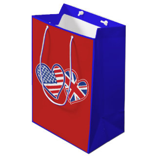 USA and UK Flag Hearts Medium Gift Bag