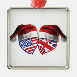 USA and UK Flag Hearts Metal Tree Decoration