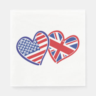 USA and UK Flag Hearts Napkin