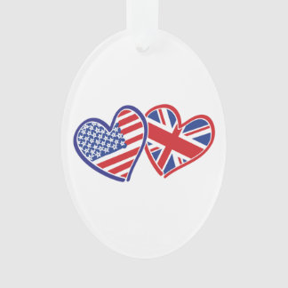 USA and UK Flag Hearts Ornament