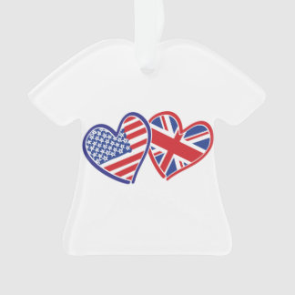 USA and UK Flag Hearts Ornament