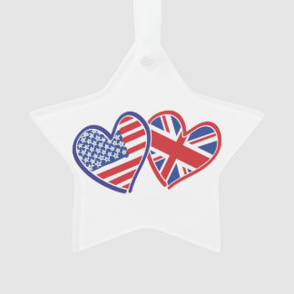 USA and UK Flag Hearts Ornament