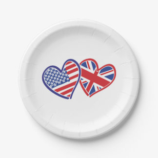 USA and UK Flag Hearts Paper Plate