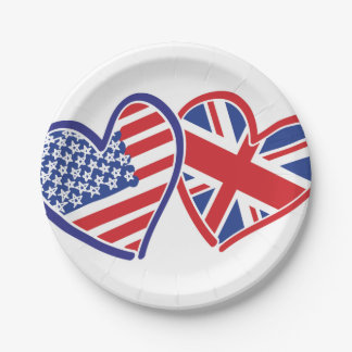 USA and UK Flag Hearts Paper Plate