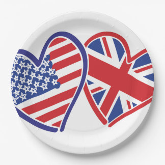 USA and UK flag Hearts Paper Plate