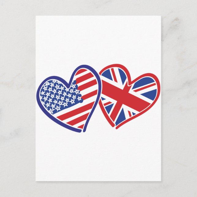 USA and UK Flag Hearts Postcard (Front)