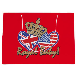USA and UK Flag Hearts Royal Baby Large Gift Bag