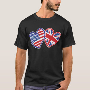 USA and UK Flag Hearts T-Shirt