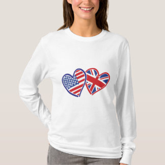 USA and UK Flag Hearts T-Shirt