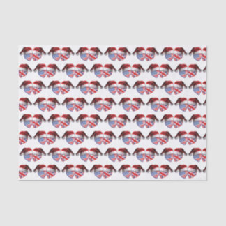USA and UK Flag Hearts wearing Santa Hats Tissue Paper