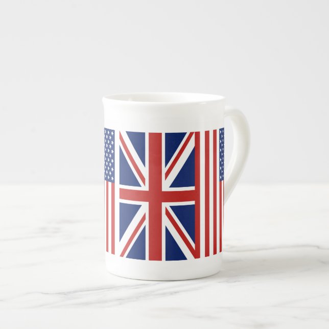 USA and UK Flags. Bone China Mug (Front Right)