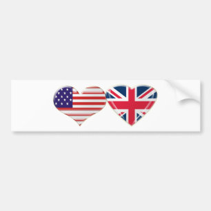USA and UK Heart Flag Design Bumper Sticker