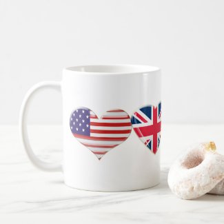 USA and UK Heart Flag Design Coffee Mug