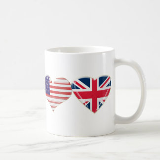 USA and UK Heart Flag Design Coffee Mug