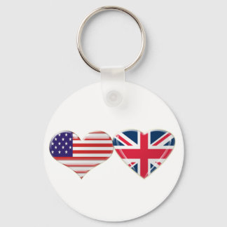 USA and UK Heart Flag Design Key Ring