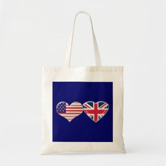 USA and UK Heart Flag Design Tote Bag