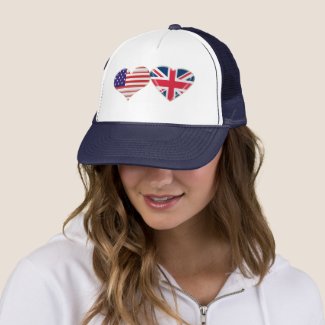 USA and UK Heart Flag Design Trucker Hat