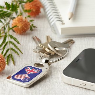 USA and UK Heart Flags Twisted Metal Key Chain